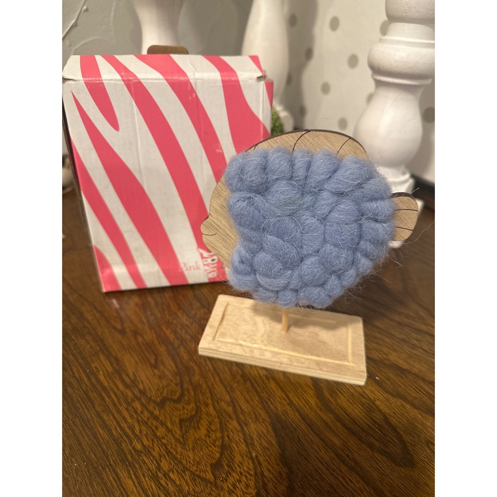 Pink Zebra Freddie the Fish Woolie Blue Wool Wooden Decor Home Accent